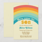 Invitation Voici le Baby shower Son Retro Boho (Devant / Derrière)