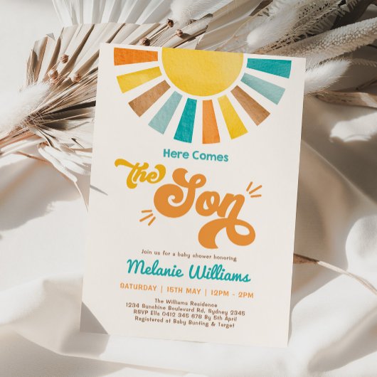 Invitation Voici le Baby shower Son Retro Sun Boy