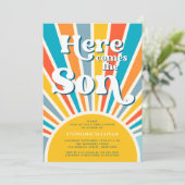 Invitation Voici Le Baby shower Son Retro Sunshine Boy (Debout devant)