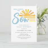 Invitation Voici Le Baby shower Son Sunrise (Debout devant)