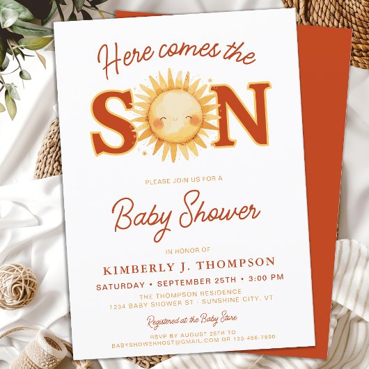 Invitation Voici Le Baby shower Son Sunshine Boho Boy
