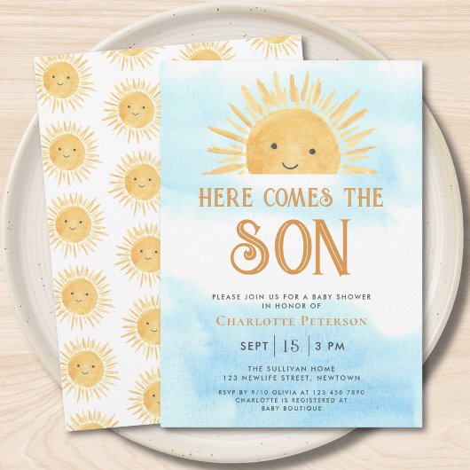 Invitation Voici le Baby shower Son Sunshine Sky