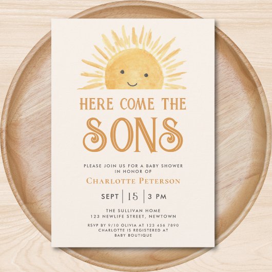 Invitation Voici Le Baby shower Sons Twins Sunshine