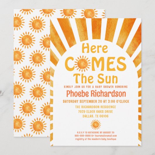 Invitation Voici Le Baby shower Whimsical Sun Boho (Devant / Derrière)