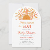 Invitation Voici le fils baby shower de garçon en arc de sole (Devant)