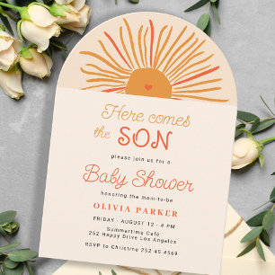 Invitation Voici le fils baby shower de garçon en arc de sole