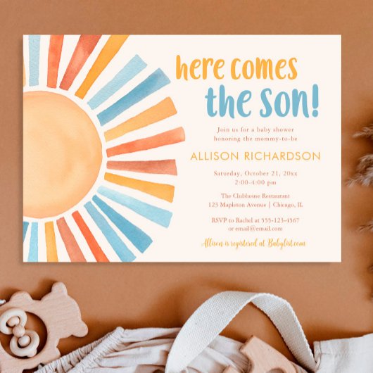 Invitation Voici le fils baby shower garçon soleil