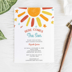 Invitation Voici Le Fils Baby shower Retro Boy