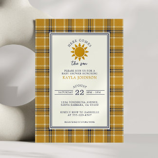 Invitation Voici le Fils Prépa Carreaux Jaune Bleu Tartan