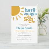 Invitation Voici le fils retro garçon baby shower (Debout devant)