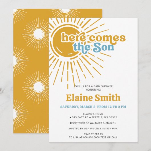 Invitation Voici le fils retro garçon baby shower (Devant / Derrière)