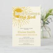 Invitation Voici le fils retro garçon baby shower (Debout devant)