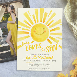 Invitation Voici le fils soleil jaune photo shower bébé