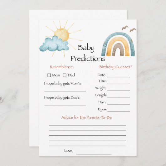 Invitation Voici Le Jeu De Prédictions Fils Bébé (Devant / Derrière)