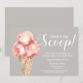 Invitation Voici le scoop baby shower crème glacée Neutral (Devant / Derrière)