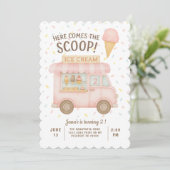 Invitation Voici le Scoop ! | Camion à glace rose (Debout devant)