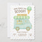 Invitation Voici le scoop | Camion de crème glacée verte à la (Devant)