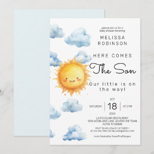 Invitation Voici le Son Watercolor Baby Boy Shower