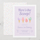 Invitation Voici l'invitation d'anniversaire de la crème glac (Devant / Derrière)