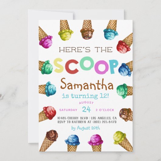 Invitation Voici l'invitation d'anniversaire de la crème glac (Devant)