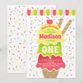 Invitation Voici l'invitation d'anniversaire de la crème glac (Devant / Derrière)