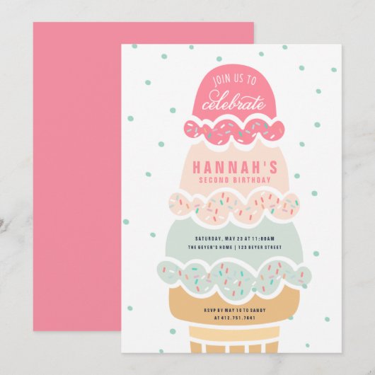 Invitation Voici l'Invitation d'anniversaire de la crème glac (Devant / Derrière)