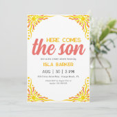 Invitation Voici l'invitation du baby shower de soleil du fil (Debout devant)