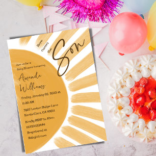 Invitation Voici Son Boho Jaune Baby shower soleil