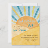 Invitation Voici Son Sunshine Blue Ray Boy Baby shower (Devant)