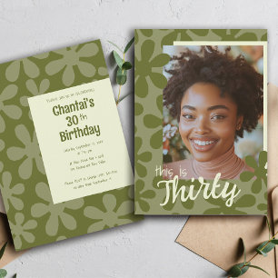 Invitation Voici trente Retro Super Flower Photo Anniversaire