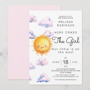 Invitation Voici venir la fille Fête de bébé garçon en aquare