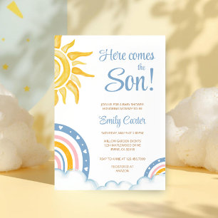 Invitation Voici venir le fils Baby Shower Bohème Arc-en-ciel