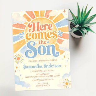 Invitation Voici venir le fils Baby Shower Bohème Soleil