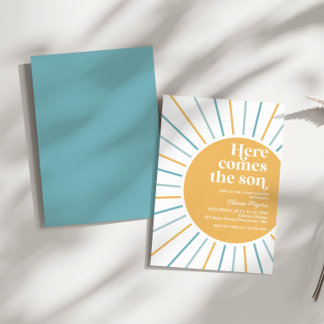 Invitation Voici venir le fils Baby shower Bohème soleil