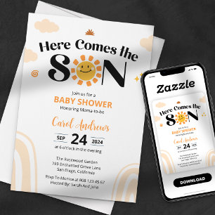 Invitation Voici venir le fils Baby Shower ensoleillé