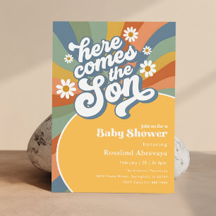 Invitation Voici venir le Fils Baby Shower Rétro