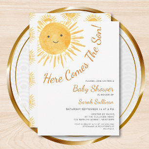 Invitation Voici venir le fils Baby Shower soleil