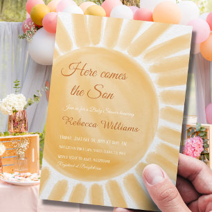 Invitation Voici venir le fils Fête bébé Ray Jaune Sunshine