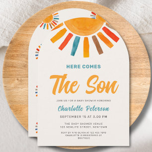 Invitation Voici venir le fils Fête de bébé garçon Sunshine B