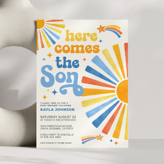 Invitation Voici venir le fils Garçon soleil bohème Baby Show
