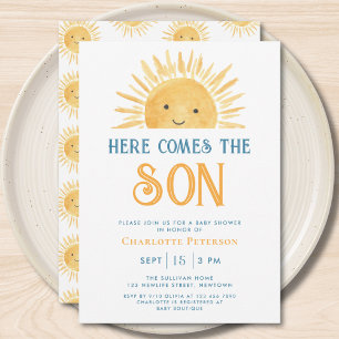 Invitation Voici venir le fils Jaune Sunshine Baby Shower
