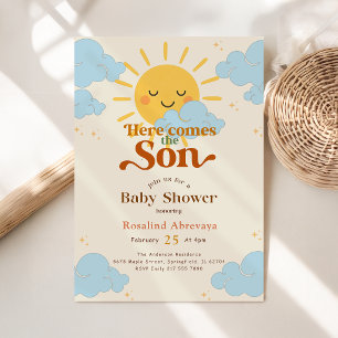 Invitation Voici venir le fils Mignon Baby Shower Rétro