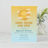Invitation Voici venir le fils Retro Baby Shower (Debout devant)