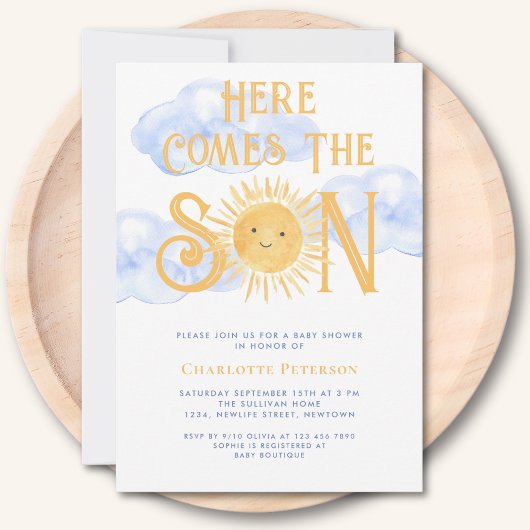 Invitation Voici venir le fils Soleil Nuages Baby Shower