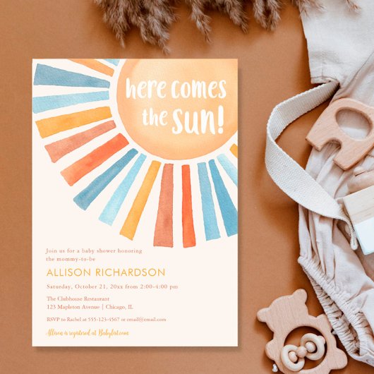 Invitation Voici venir le soleil garçon boho baby shower sole
