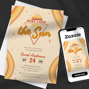Invitation Voici venir le soleil Shower Vintage Groovy Bébé