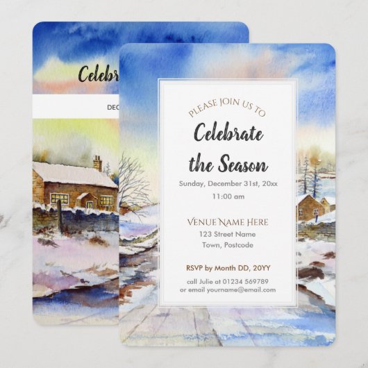 Invitation Voie d'hiver Aquarelle saison de vacances Invitati (Devant / Derrière)