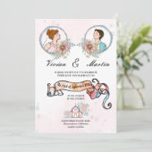 Invitation Voie rose et laiteuse Mini Floral QR code mariage (Debout devant)