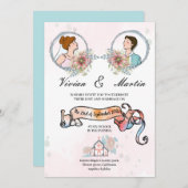 Invitation Voie rose et laiteuse Mini Floral QR code mariage (Devant / Derrière)