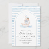 Invitation Voile Bear Blue Stripe Arch Anniversaire (Devant)